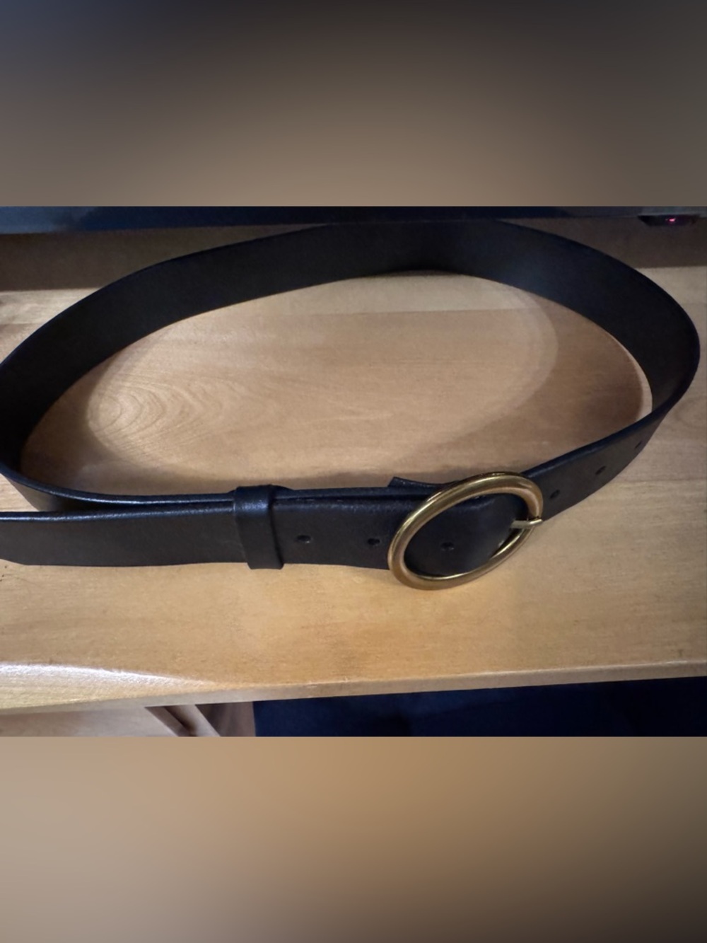 Babaton Black Leather Belt with Gold Round Buckle